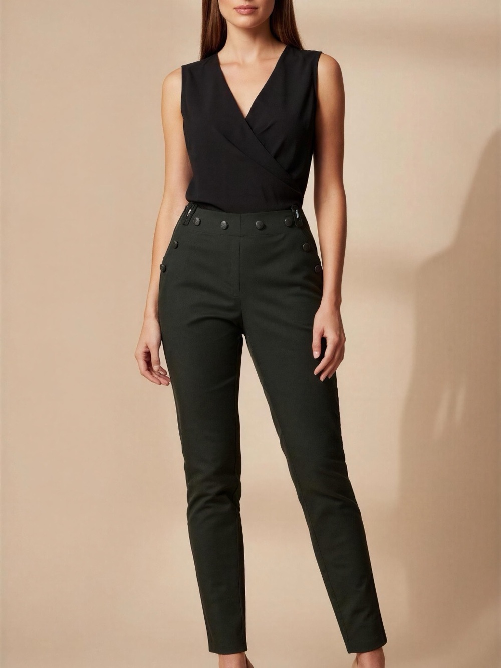 0245 High-Rise Skinny Pants in Dark Green